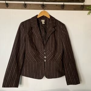 J.Jill Tweed Wool Blend Blazer Jacket Size 10 Petite Brown Pink Button Lined